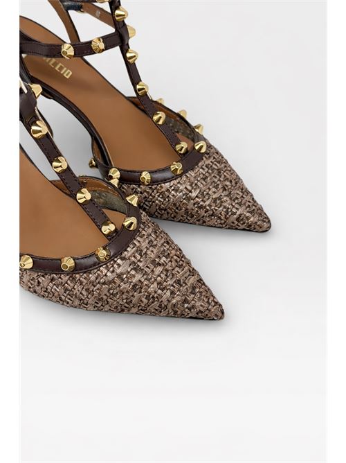 Décolleté slingback intrecciate con borchie IL LACCIO | R1310RAFIA+NAPPAT.MORO